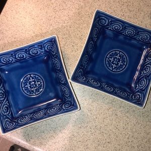 (2) Royal Blue Ceramic Glazed Square Bowls